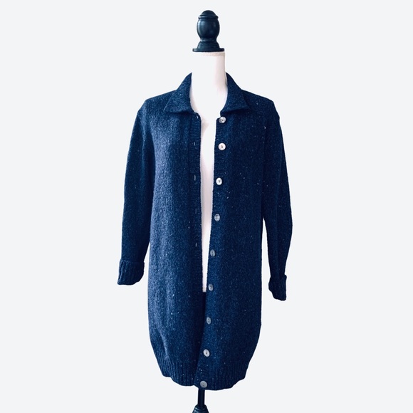 MERCER & MADISON LAMBSWOOL BLUE LONGLINE BUTTON DOWN CARDIGAN SWEATER - Picture 6 of 16
